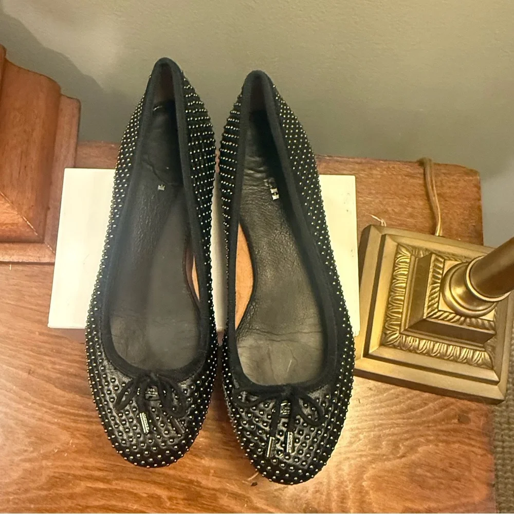 Coach Black Silver Studded Ballet Flats with Bow Size 8 - Picture 2 of 8